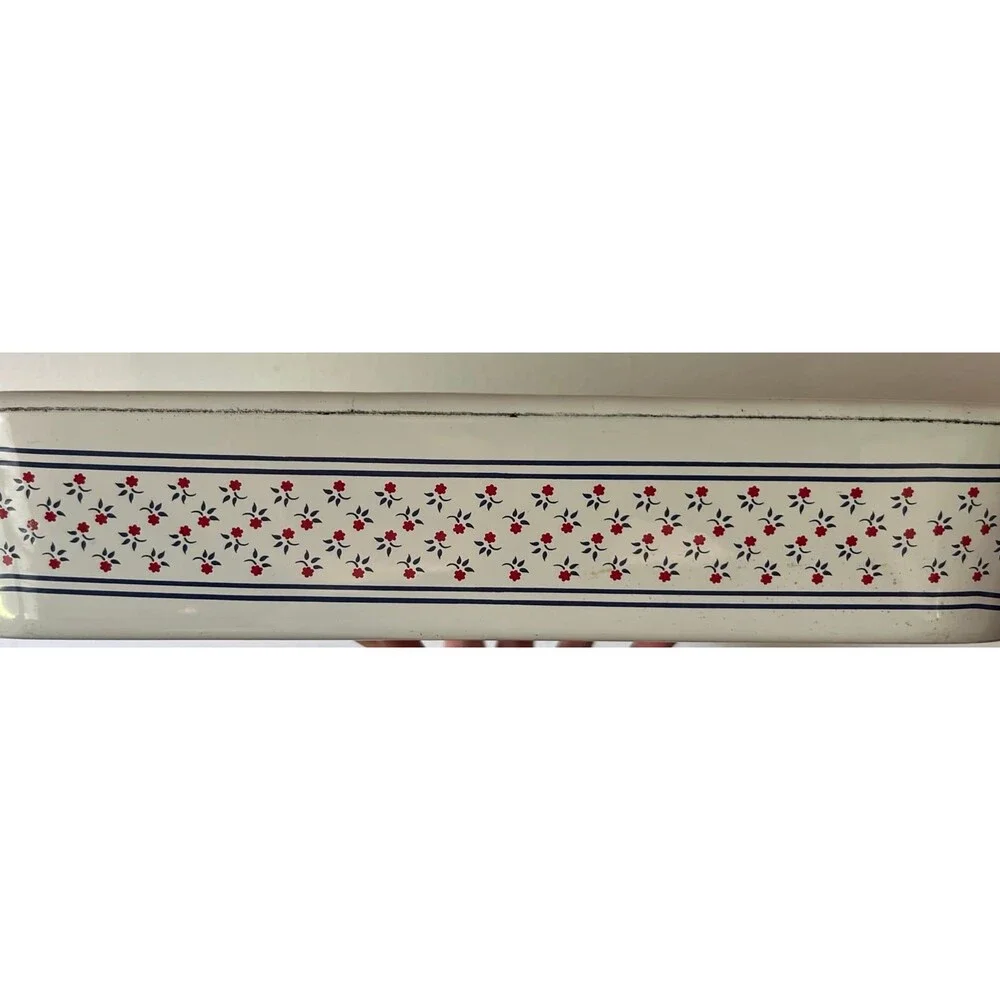 RARE Vintage M. Kamenstein Red Flower Enamel Shallow Baking Dish